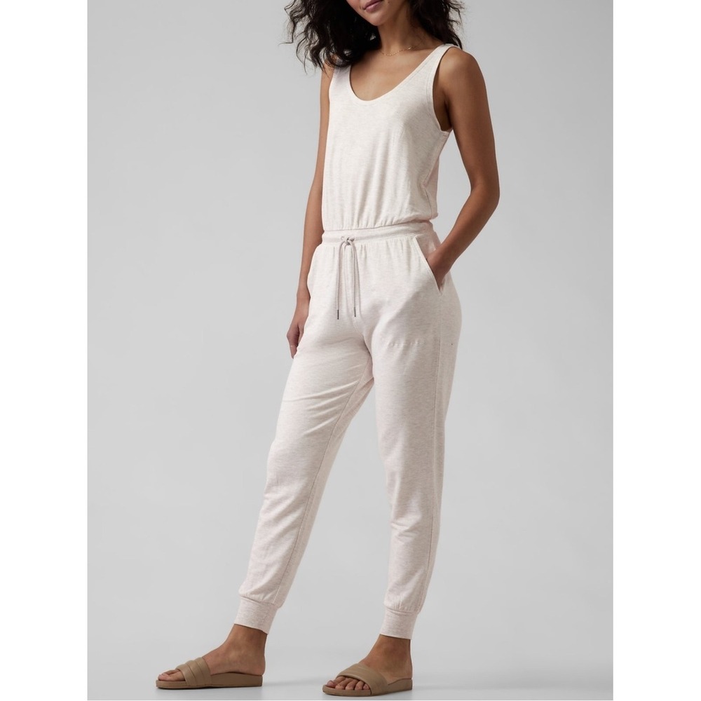 Athleta Oatmeal Heather Balance Scoop Neck Jumpsuit S Clean Girl Minimalist